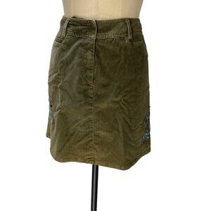 Nine & Co.‎ Olive Corduroy Embroidered Floral A-Line Mini Skirt With Studs Y2K